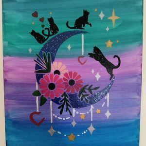 Colorful Cat Moon Wall Art